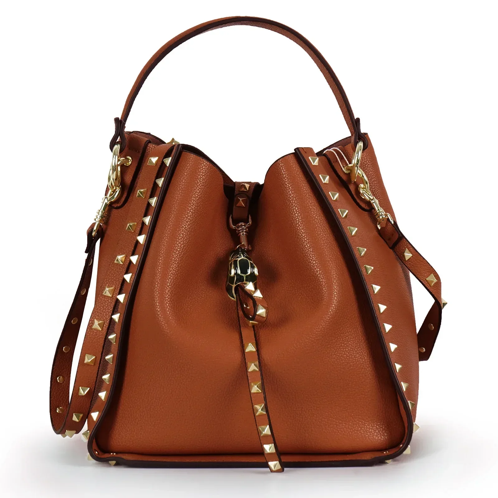 Hot Sale Women's Bucket Bag High Quality Genuine Leather Handbags Ladies Fashion Rivet Shoulder Bag Female Casual Tote 2026 5
