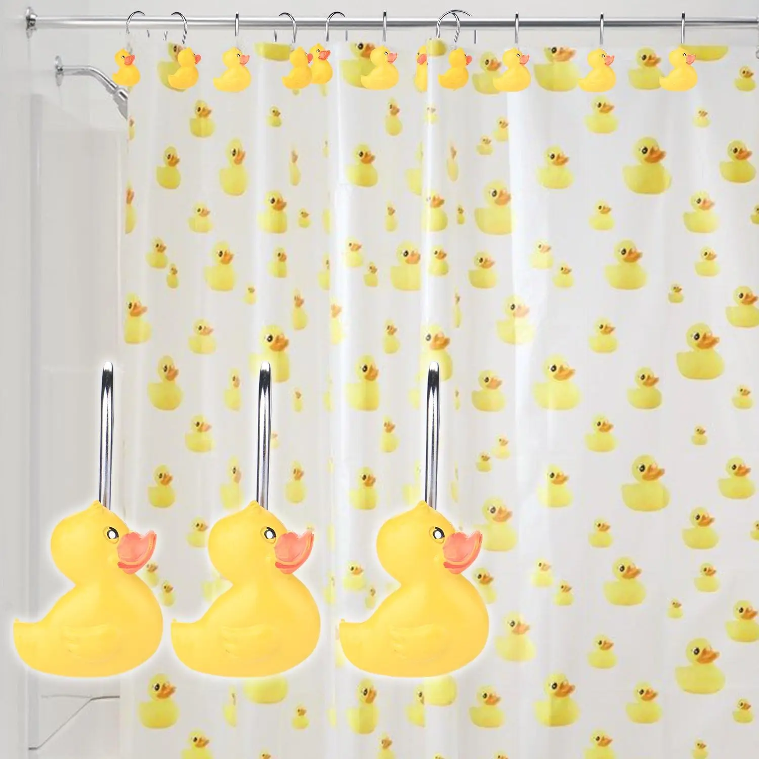 Home Fashions Yellow Duck Anti Rust Decorative Ducky Resin Hooks for Bathroom Shower Curtain,Bedroom,Living Room Curtain 2Pcs