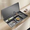 ASRAS Nanometer Black Flip Cover Hidden kitchen Sink 304 Stainless Steel 4mm Thickness Handmade Stepped Sinks Cup Rinser Sinks 1