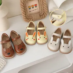 Children Leather Shoes Girl's Cute Rabbit Shallow French steady shoes Baby's Quality Leather Casual Leather Size 21-30