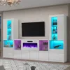 3 Piece Modern High Gloss Fireplace TV Stand + Bookcase Set for Living Room Includes 68" TV Stand with 40" Fireplace 1