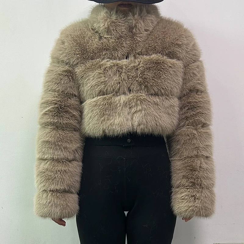 Cappotto di pelliccia sintetica moda donna corto autunno manica