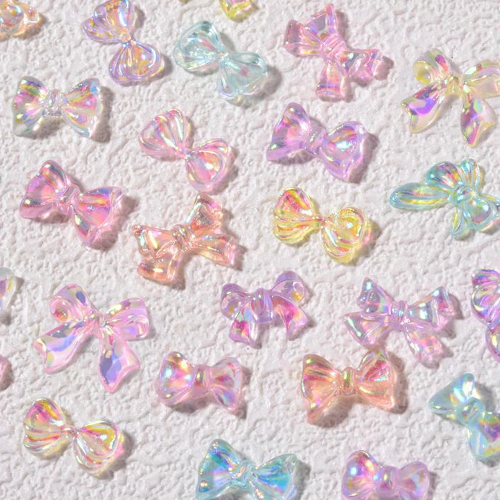 

50Pcs Bow Knot Nail Art Charm 3D Transparent Radiant Colorful Resin Mixed Bow Knot Nail Ornament DIY Exquisite Nail Accessories