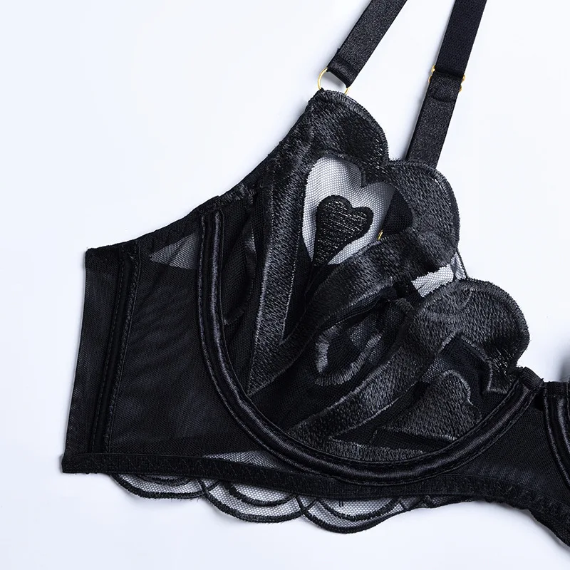 Women's Mesh Embroidery Outfits Sexy Low Cut Bra Thong Garters Belt Babydoll Sleepwear Exotic Sets women lingerie