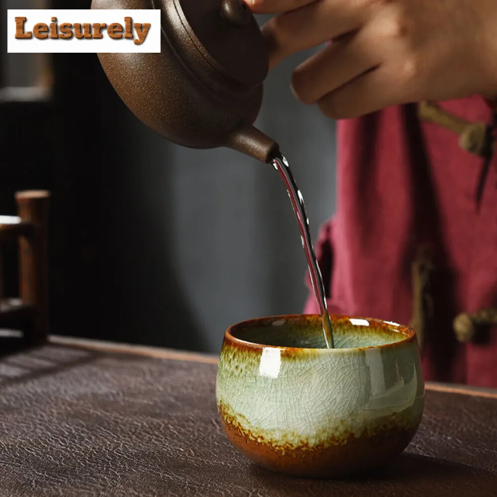 Boutique Wood-fired Porcelain Teacup Ice Cracked Glaze Coarse Meditation Cup Travel Tea Bowl Tie Guanyin Pu'er Master Cup Teaset