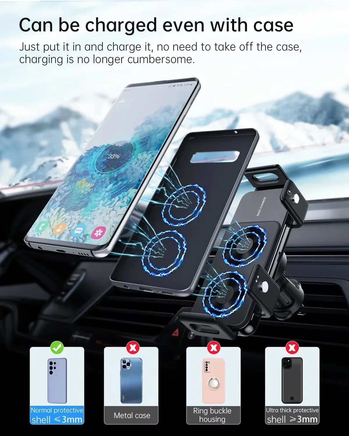 Eary Wireless Car Charger for Samsung Galaxy Z Fold 6/5/4/3 Fast Charging Phone Car Mount Air Vent Dashboard Car Phone Holder