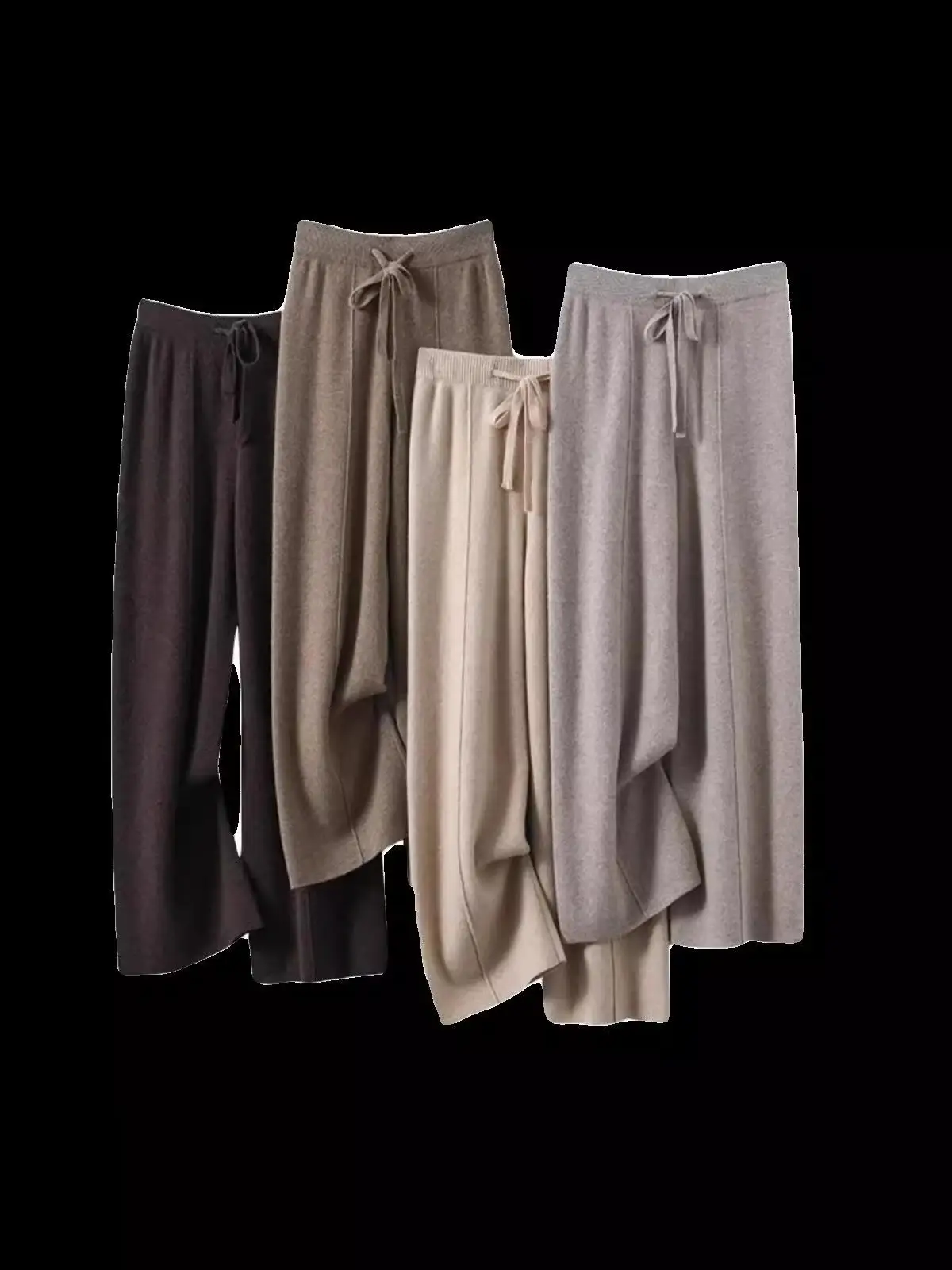 Thiened Wool Knitted Wide Leg Pants High Waist Drapey Narrow Version Floor-Length Straight Tube Pants for Women