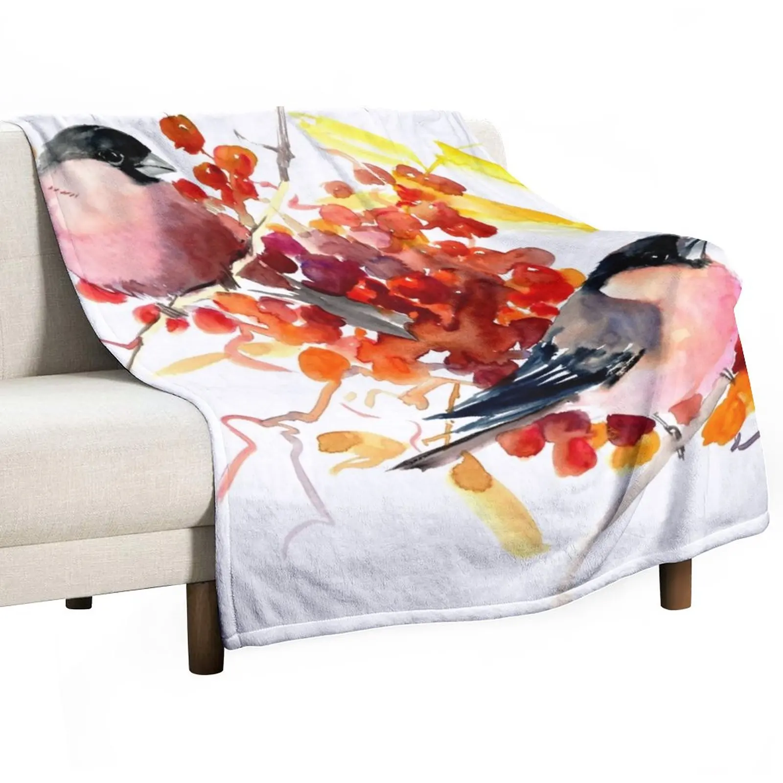 

New BUllfinch and the fall Throw Blanket Luxury Thicken Blanket Flannel Blanket