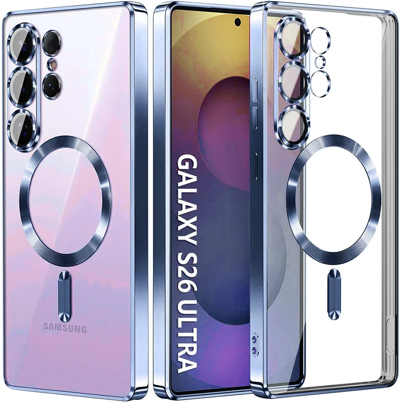 Luxury Transparent Plating Phone Case with Magnetic Protection Cover