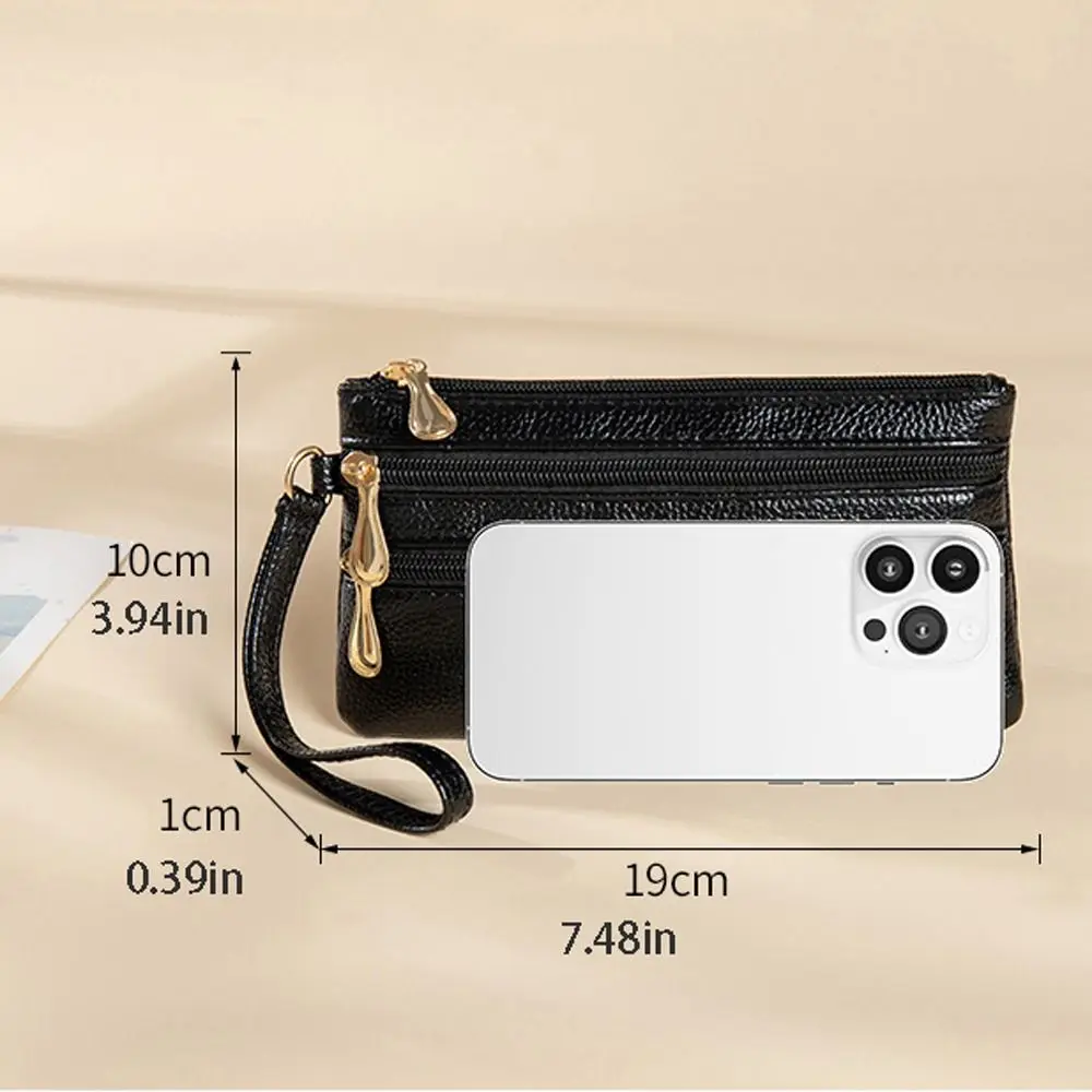 Solid Color Two Zipper Coin Purse Multi-pocket Korean Style Lychee Pattern Long Wallet Card Holder Large Capacity Shopping 5