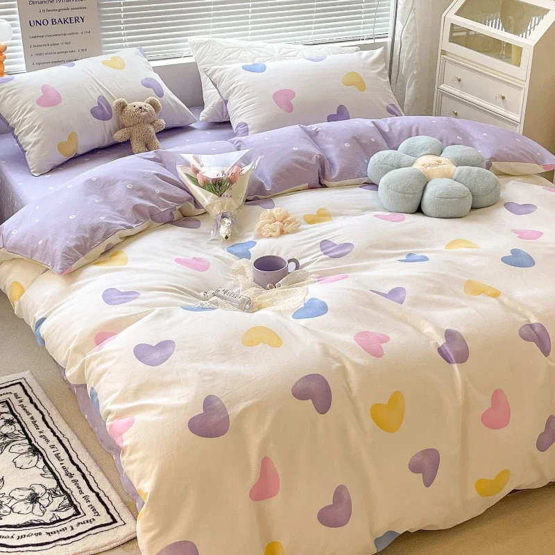 

3/4pcs Sweet Printed Quilt Cover Set Skin-friendly Bedsheet Pillowcase 100% Cotton Bedding Set Queen King Size Comforter Cover