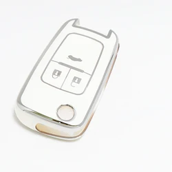 Premium Car Key Case Cover for Chevrolet and GMC Vehicles (3 button white)