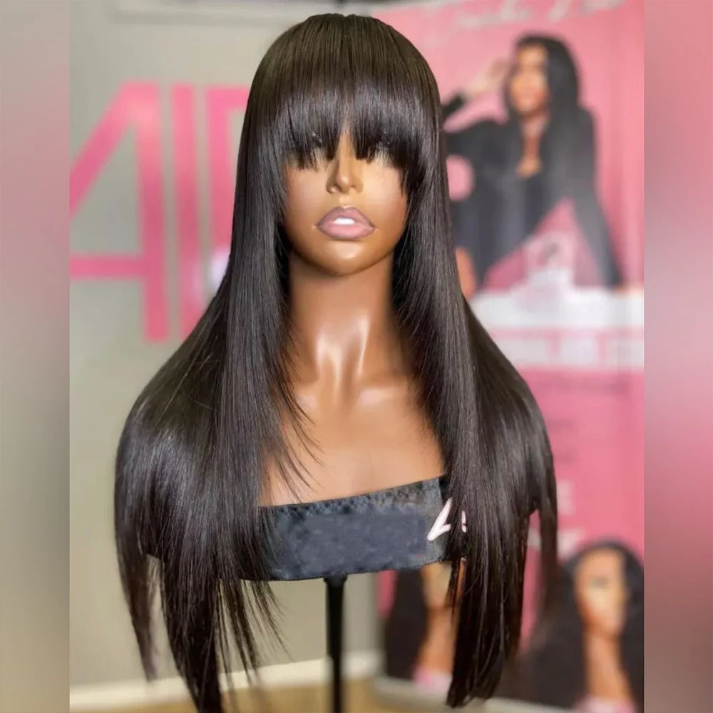 3x1 Bone Straight Human Hair Wigs with Bangs Full Machine Made Wigs Brazilian Human Hair Wigs For Black Women 18-34 Inch