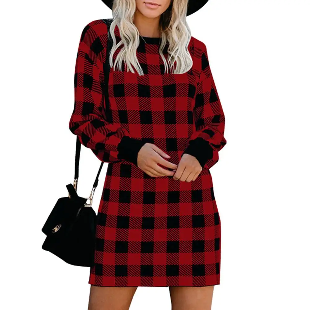 Sleeve Sweatshirt Mini Dress Long Sleeve Sweatshirt Dress Plaid