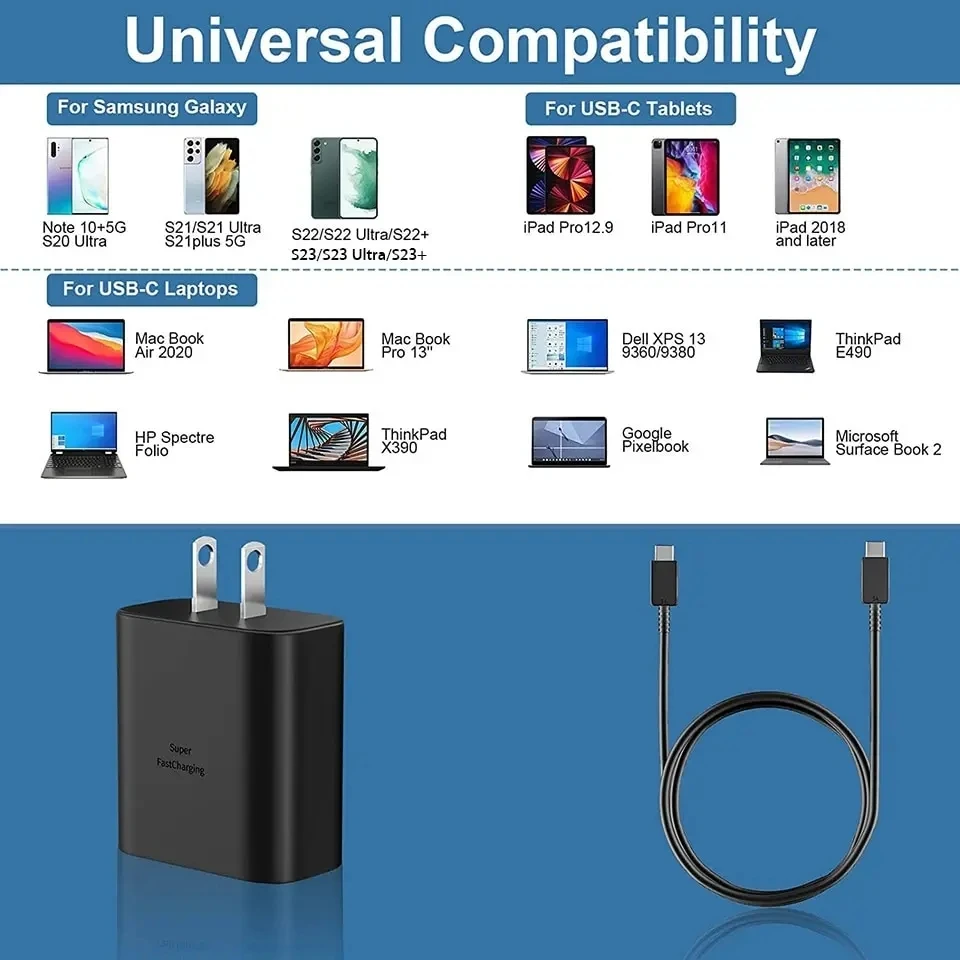 PD 45W USB C Super Fast Wall Charger For Samsung Galaxy S22 S23 S24 Ultra A55 Z Flip5 Fold5 5A Dual Type-C Quick Charging Cable