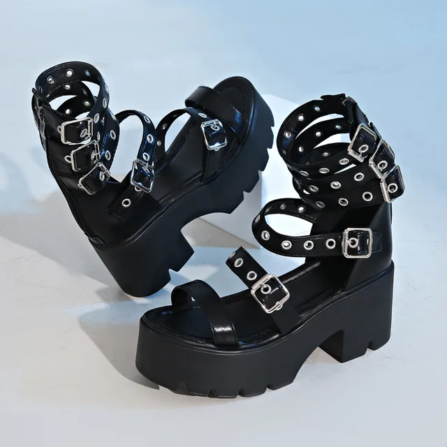 Sandalias Mujer Verano Sandalias Negras De Tacu00f3n Cuadrado Con