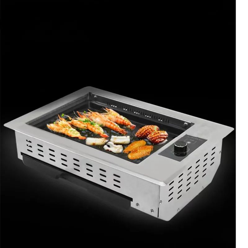 

Smokeless electric oven Korean commercial infrared downward smoke exhaust embedded self-service paper barbecue oven Barbecue gri