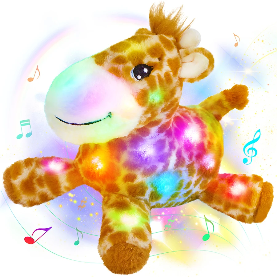 35cm Kawaii Giraffe Plush Toys Stuffed Pillow LED Glowing Luminous Brown Cute Animal Plush Doll Birthday Gift for Kids Girls