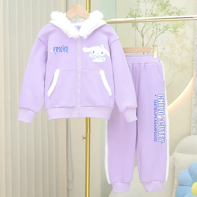 

Детская толстовка Sanrio My Melody, костюм с аниме-фигуркой Cinnamoroll, спортивный комплект для детей, для девочек, плюс бархатный утепленный мультяшный кавайный