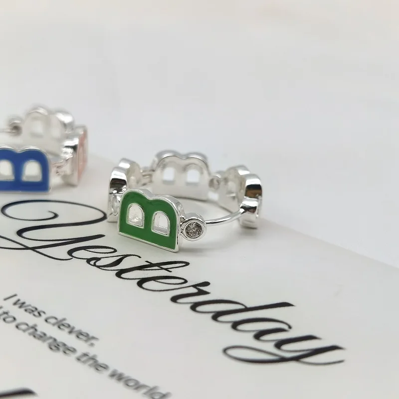 Letter-B Hoop Earrings For Women Female Girl High Quality Solid Silver Plated Circle Round Ear Fashion Jewelry