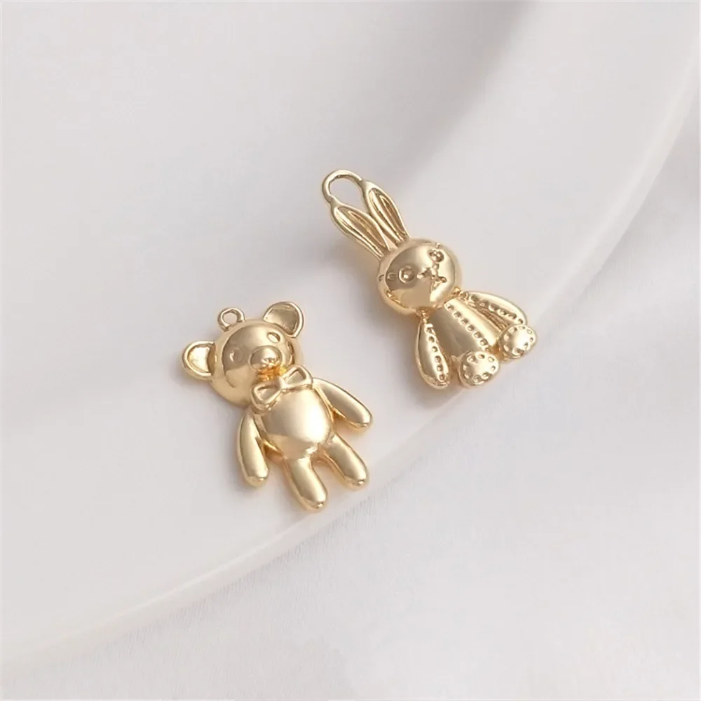 

14K Gold Plated Cute little bear rabbit pendant handmade jewelry pendant DIY bracelet necklace jewelry pendant