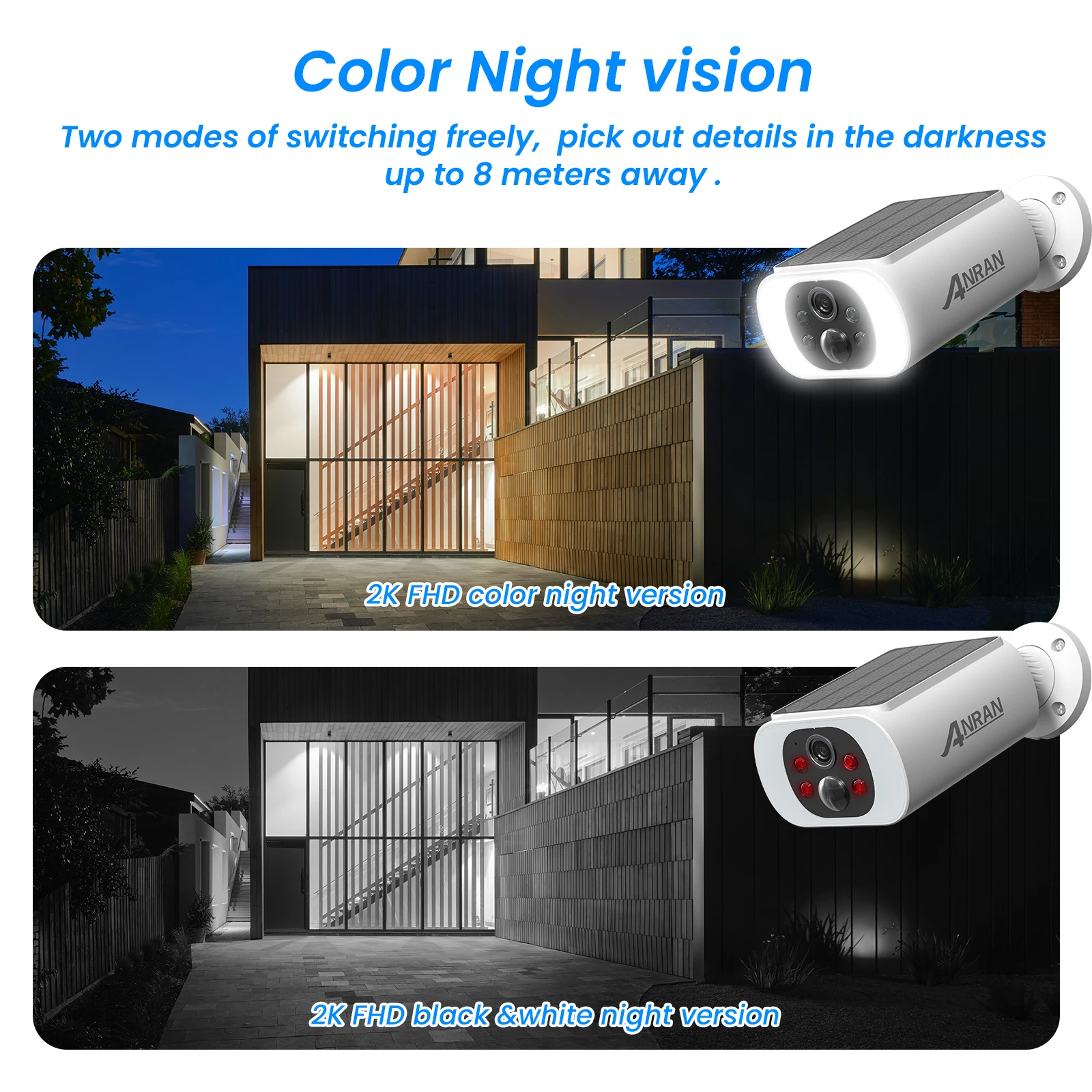 ANRAN Outdoor Solar Security Camera with Battery 3MP 2.4G WIFI Camera Battery Cloud Storage Color Night Vision Can't Add NVR 5