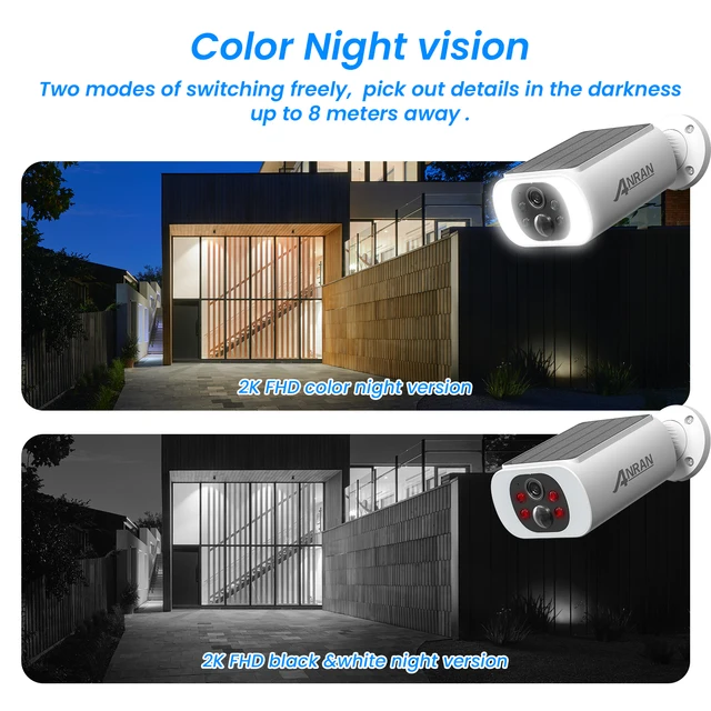 ANRAN Outdoor Solar Security Camera with Battery 3MP 2.4G WIFI Camera Battery Cloud Storage Color Night Vision Can't Add NVR 5