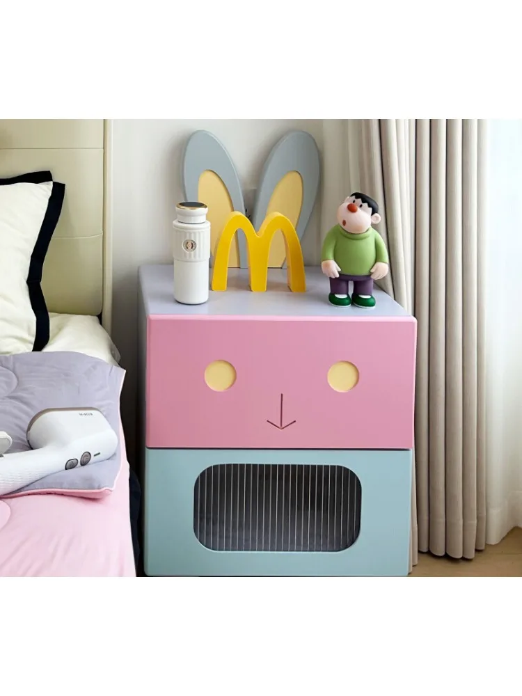 Cartoon children's bedroom lockers multi-storey bedside solid wood glass rabbit cabinet