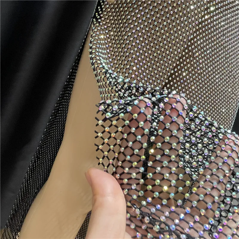 Sexy See Through Rhinestone Club Split Dress Women Crystal Glitter Evening  Party Dresses Long Fishnet Beach Slash Neck Dress - AliExpress 200000345