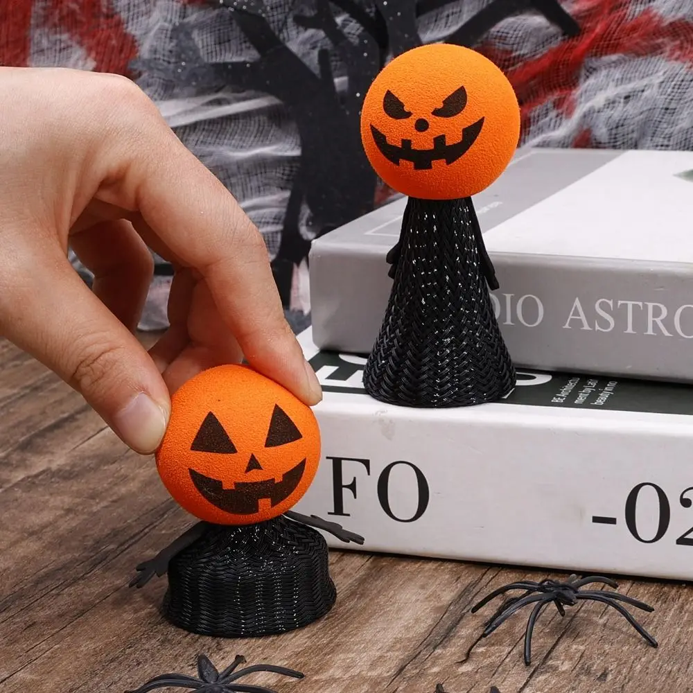 Pumpkin Head Halloween Jumping Doll EVA Bouncy Halloween Bouncing Elf Plastic Doll Black Spring Bouncing Jumping Pumpkin Toys