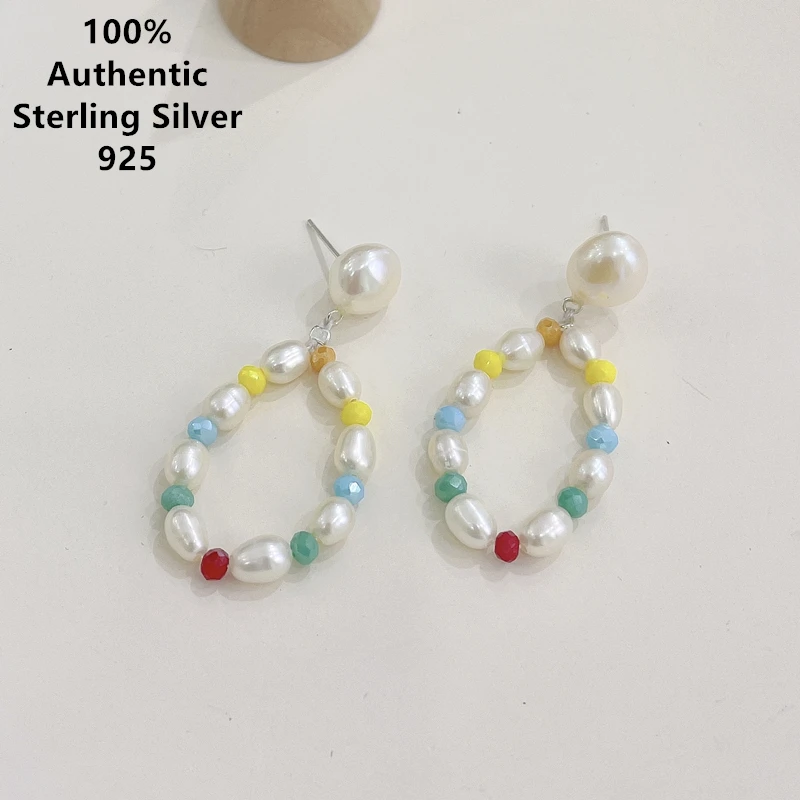 

Sterling Silver Pearl Colorful Ball Pendientes De Perlas Earrings Plata 925 Mujer Original Designer Jewelry For Women 귀걸이 명품