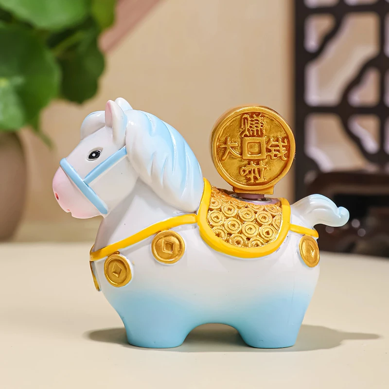 1pc Zodiac Horse Home Ornaments Rotatable Year of The Horse Resin Cartoon Horse Statue Deorations Horse Mascot DIY Craft