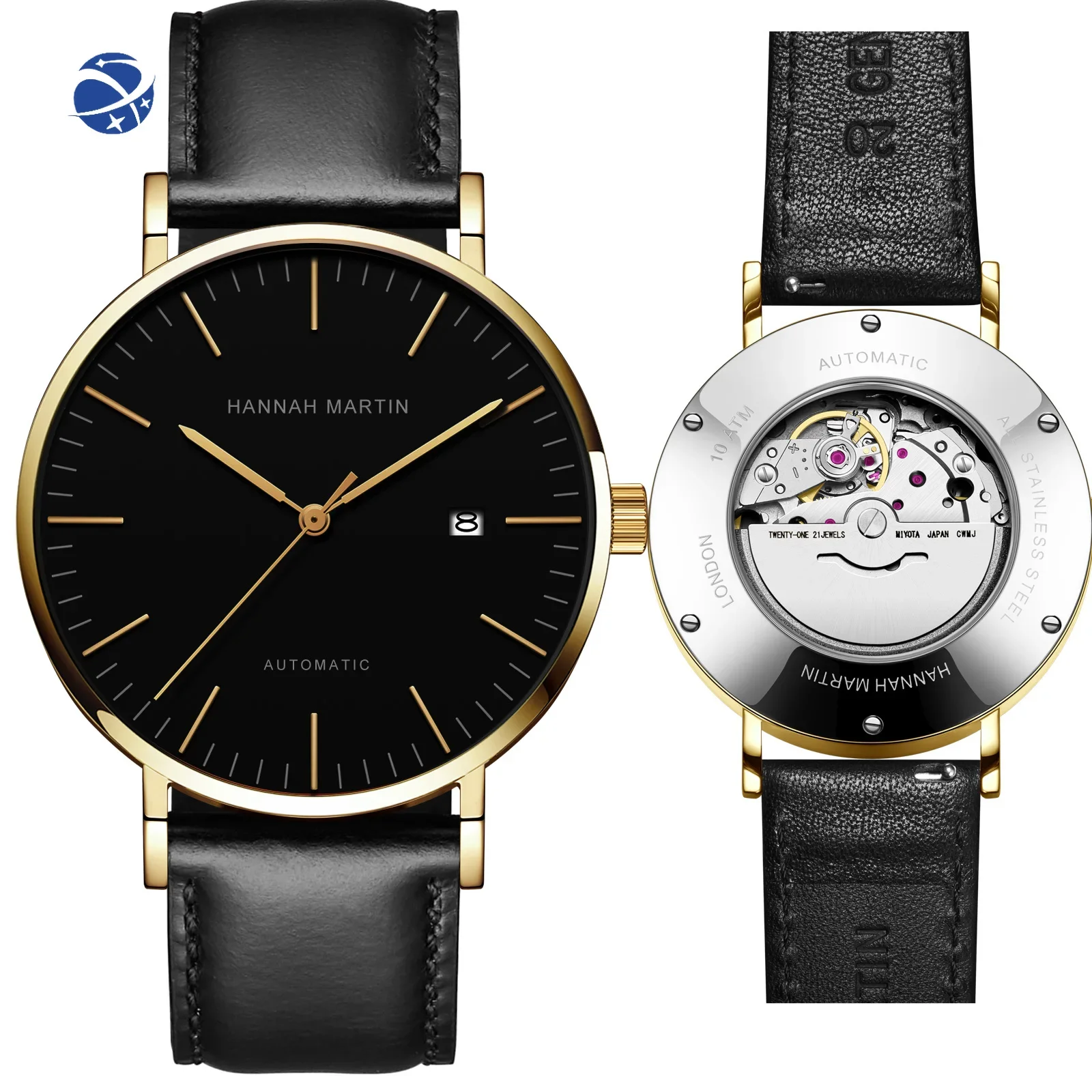 

Yun YiHannah Martin 1801 Fashion Gentlemen Automatic Watch Leather Waterproof Designers Wristwatches