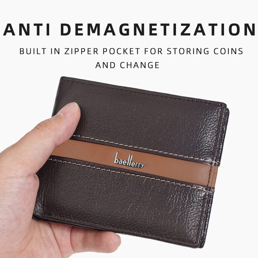 1Pcs/Baellerry Thin Men's Wallet with Zipper Coin Pocket, 9 Card Slots, Large Capacity, Simple Card Holder, Business Gift