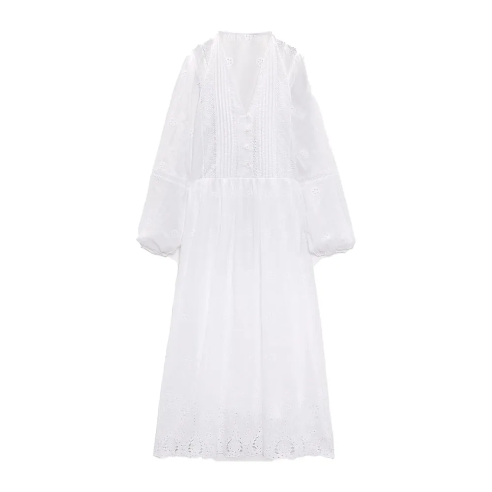 

Женское летнее платье Zach AiIsa, Универсальное длинное Хлопковое платье с V-образным вырезом и рукавами-фонариками, с вышивкой, для отдыха