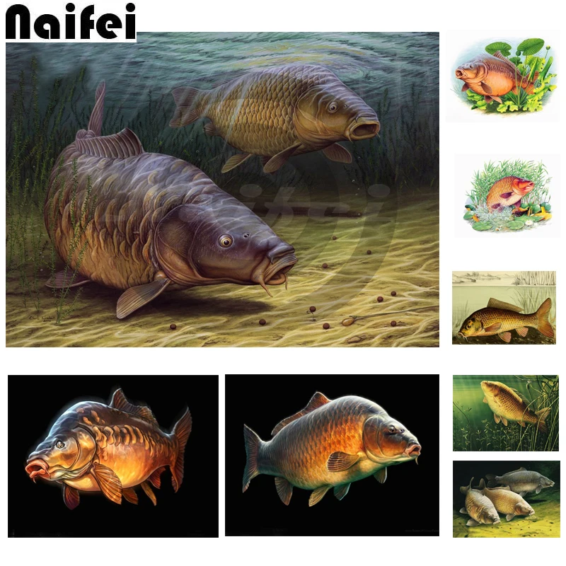 Full square/round drill 5D DIY diamond painting big carp fishing art embroidery cross stitch 3d home decor diamond mosaic fish