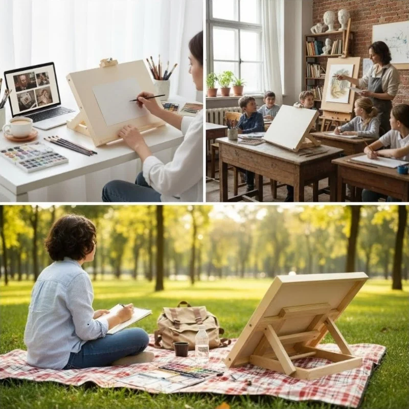 Tavolo da Disegno in Legno Regolabile, Cavalletto Portatile A3 per Pittura all'Aperto - immagine 5