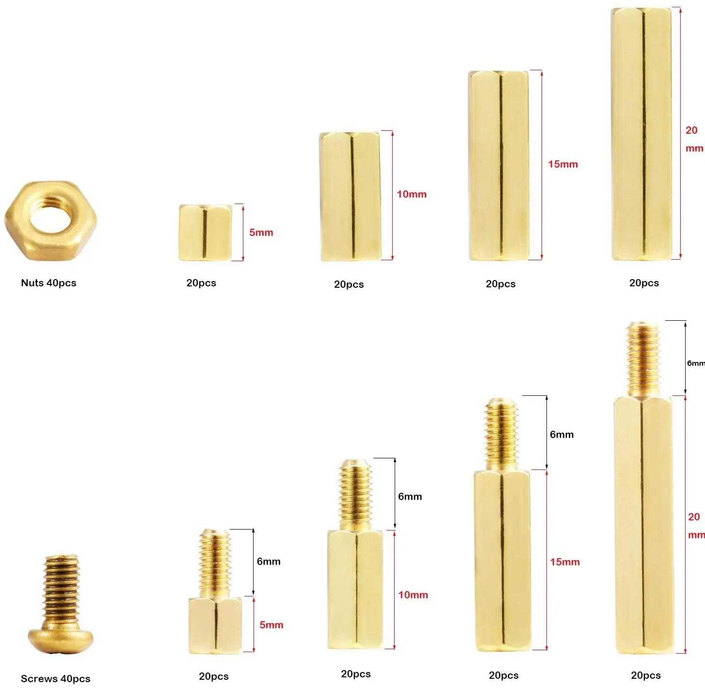 10pcs boîtierpcs Carte mère PCB Entretoise Entretoise hexagonale laiton M3  5+4mm