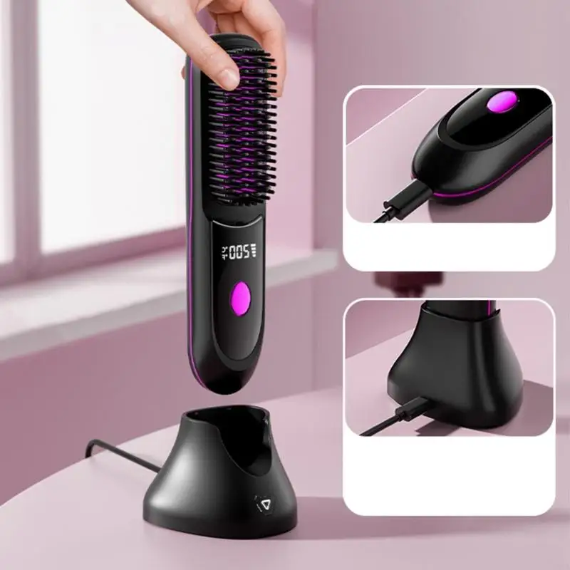 C4DA USB Rechargeable Hair Straightener Brush Fast Heating & 3 Temperature Settings