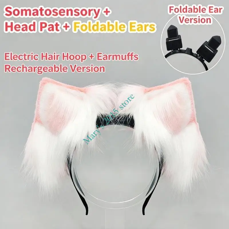 E15F Tierohren Stirnbänder Halloween Cosplay Party Kostüm Zubehör Wiederaufladbare Elektrische Katzen Füchse Wolf Ohren Hairhoop – Detail 9