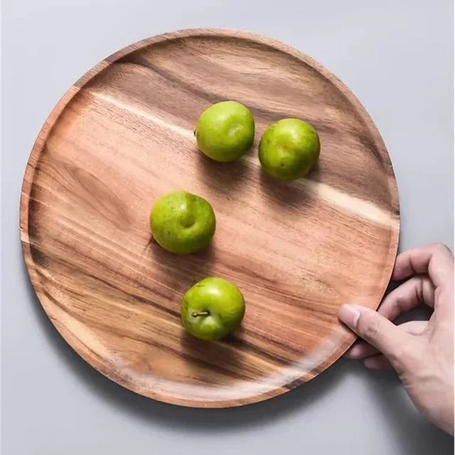 Retro Wooden round Serving Platter Tray Eco-Friendly Wood Plate Multi-Size for Pizza Salad Fruit Dessert Bread Cake Snack 4