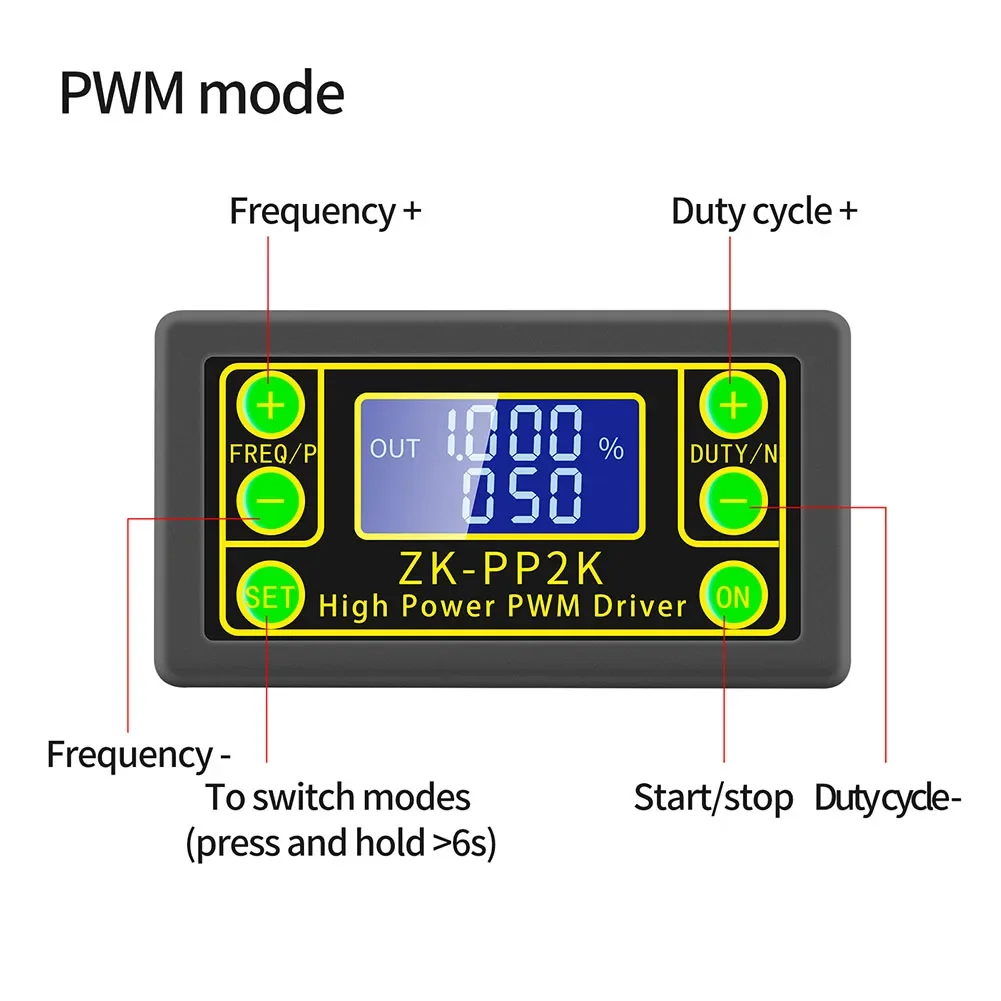 고출력 PWM 디밍 모터 ZK-PP2K, 조절식 사이클 지연 드라이버 모드, 고출력 신호 발생기, 단속형, 1 개
