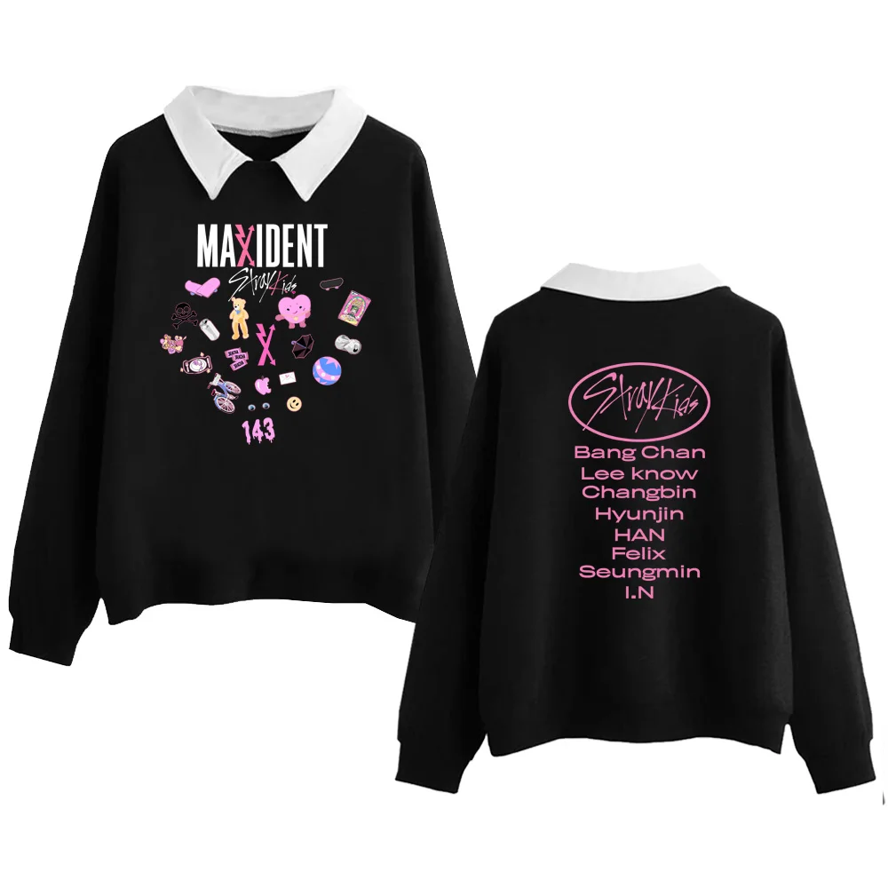 

Stray Kids Maxident Women's Top Korean V-Neck Top Spring Autumn Casual Style Print Sweatshirt