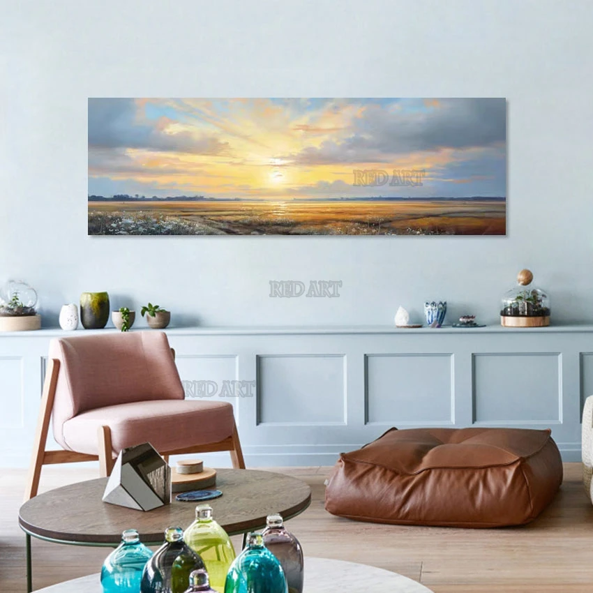 

Living Room Wall Hangings Seascape Canvas Poster Art Pure Handmade Sunset Scenery Oil Painting Large Wall Art Luxury Item