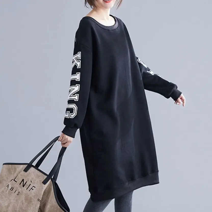 Casual Letter Print Thick Hoodies Sweatshirts Autumn Winter Long Sleeve Loose Plus Size Pullovers Fashion Trend Women Clothing