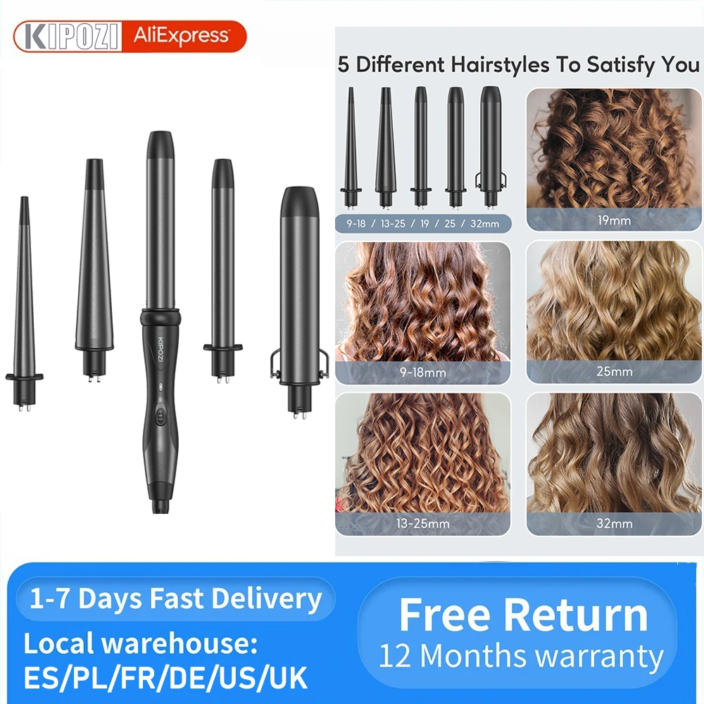 KIPOZI Professional Curling Iron 5-in-1 Hair Tools Instant Heating Electric Curling Iron Hot Air Brush Ceramic Barrels for Woman
