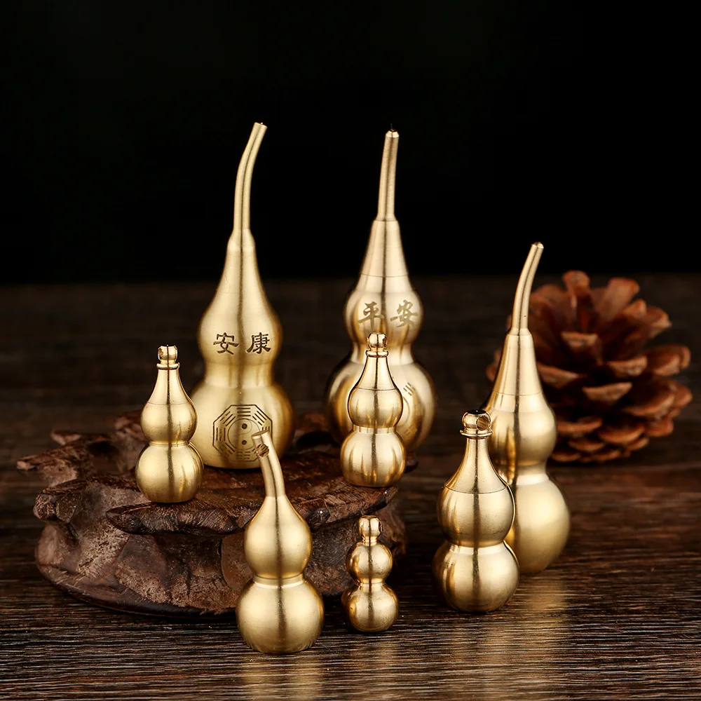 

Brass Wu Lou Gourd for Good Luck Fortune, Brass Calabash Gourd with Buddha Beads for Longevity, Wealth and Success