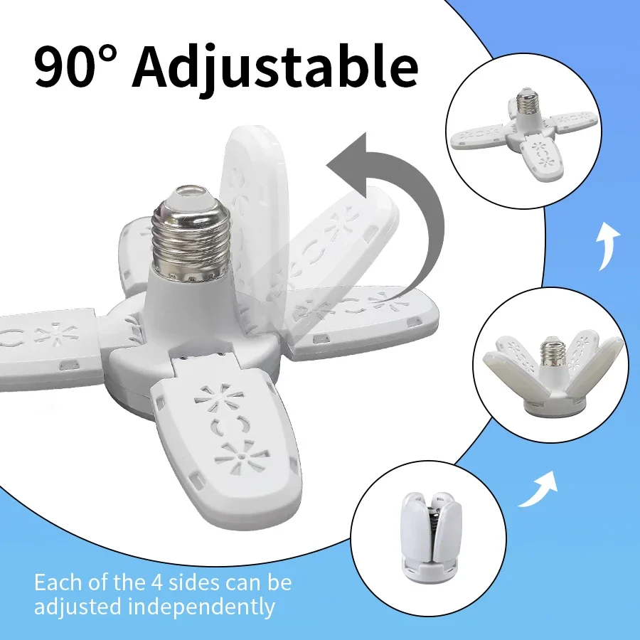 AC 85-265V 220V 28W E27 팬 모양 LED 전구 천장 조명 램프 접이식 LED 전구 가정용 거실 창고 차고용