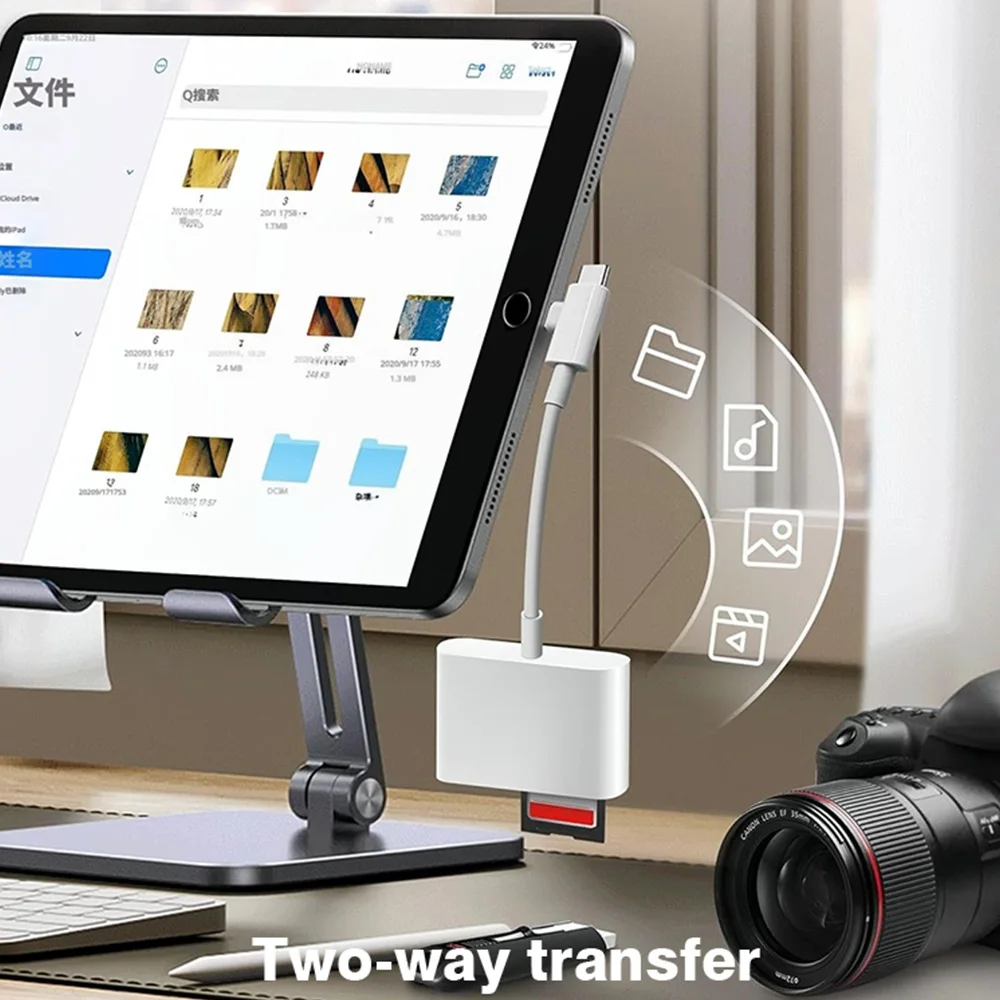 3 in 2 타입-C 라이트닝-SD TF USB A 메모리 카드 리더 어댑터 (노트북, 아이폰 17, 16 호환) 다기능 스마트 카드 리더