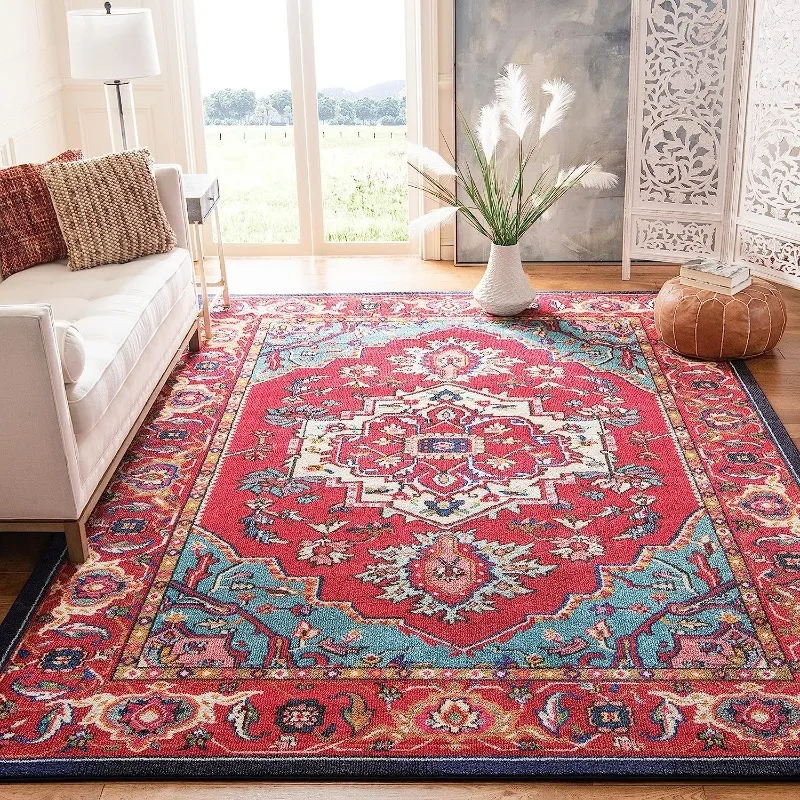 

Collection Area Rug - 8' x 10', Red & Turquoise, Boho Oriental Medallion Design, Non-Shedding & Easy Care, Ideal